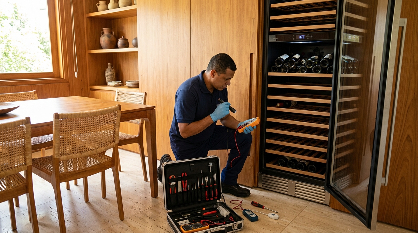 Troca de termostato de adega climatizada em atendimento técnico em Uberaba, Curitiba‑PR